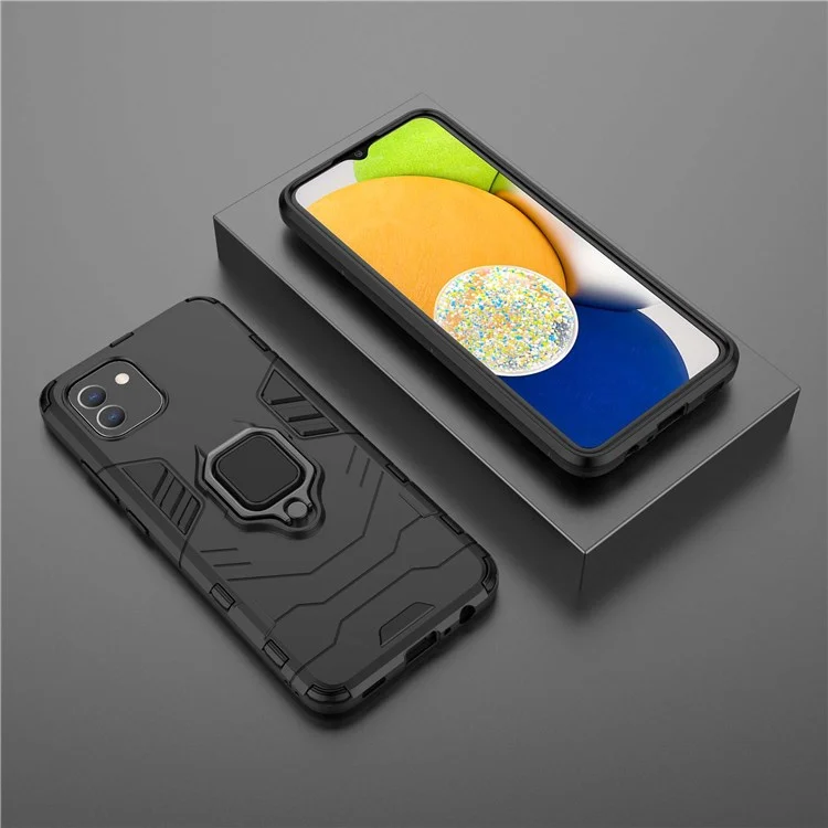 Pour Samsung Galaxy A03 (166,5 x 75,98 x 9,14 mm) Étui de protection antichoc de qualité militaire avec anneau de support - Noir