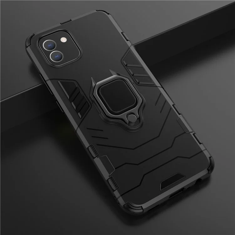 Pour Samsung Galaxy A03 (166,5 x 75,98 x 9,14 mm) Étui de protection antichoc de qualité militaire avec anneau de support - Noir