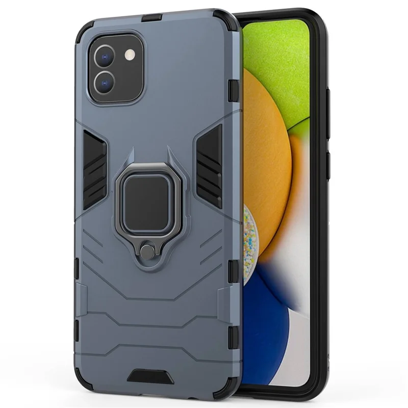 For Samsung Galaxy A03 (166.5mm) TPU+PC Shockproof Protection Case Military Grade Armor Ring Holder Back Cover - Blue