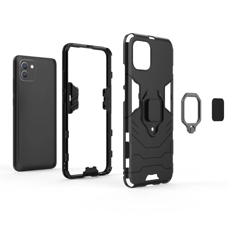 For Samsung Galaxy A03 (166.5mm) TPU+PC Shockproof Protection Case Military Grade Armor Ring Holder Back Cover - Blue