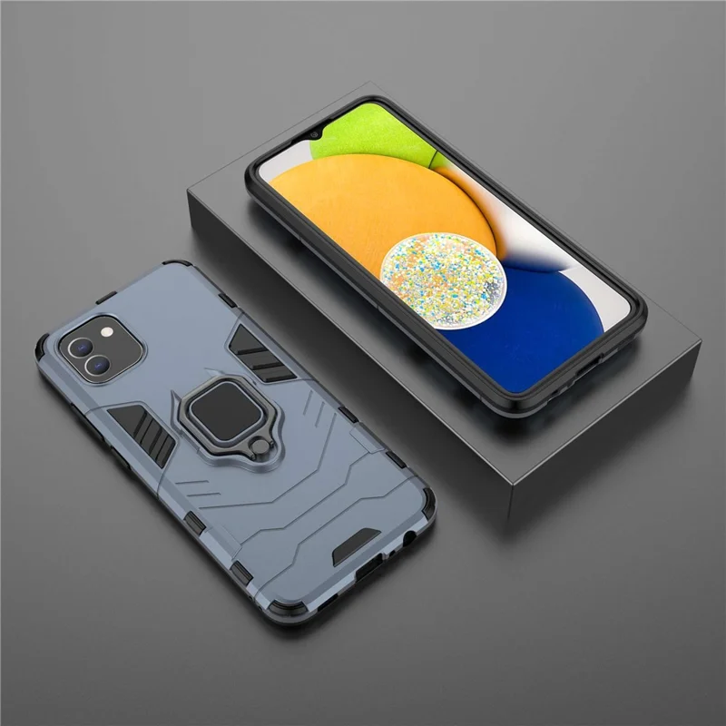 For Samsung Galaxy A03 (166.5mm) TPU+PC Shockproof Protection Case Military Grade Armor Ring Holder Back Cover - Blue