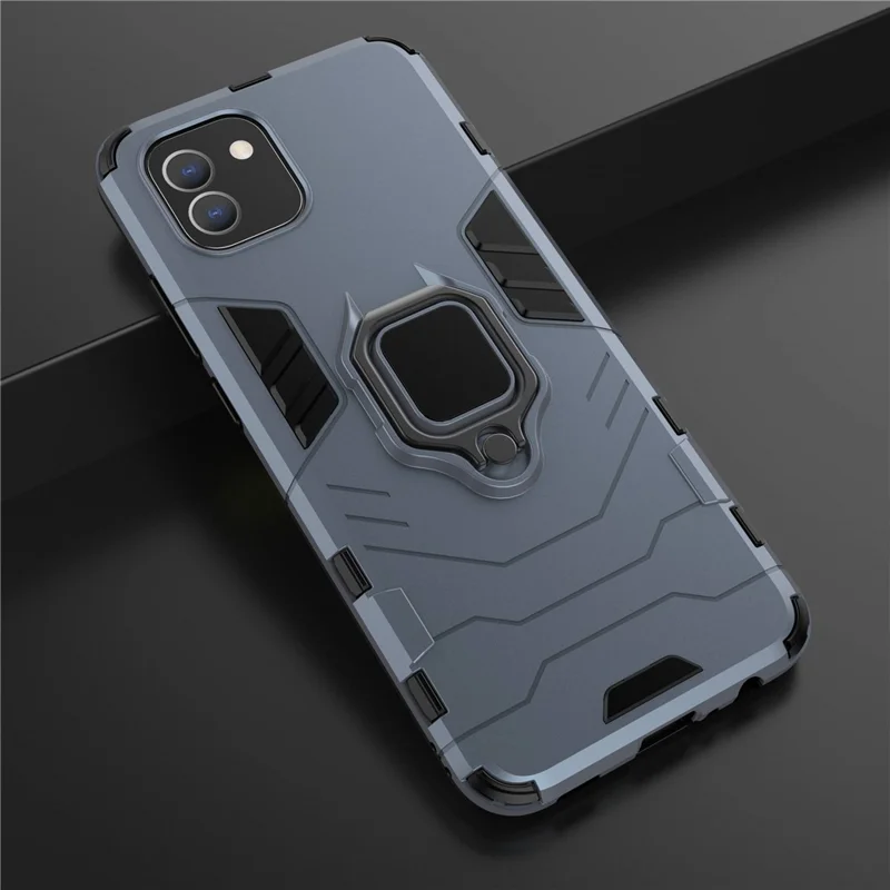 For Samsung Galaxy A03 (166.5mm) TPU+PC Shockproof Protection Case Military Grade Armor Ring Holder Back Cover - Blue