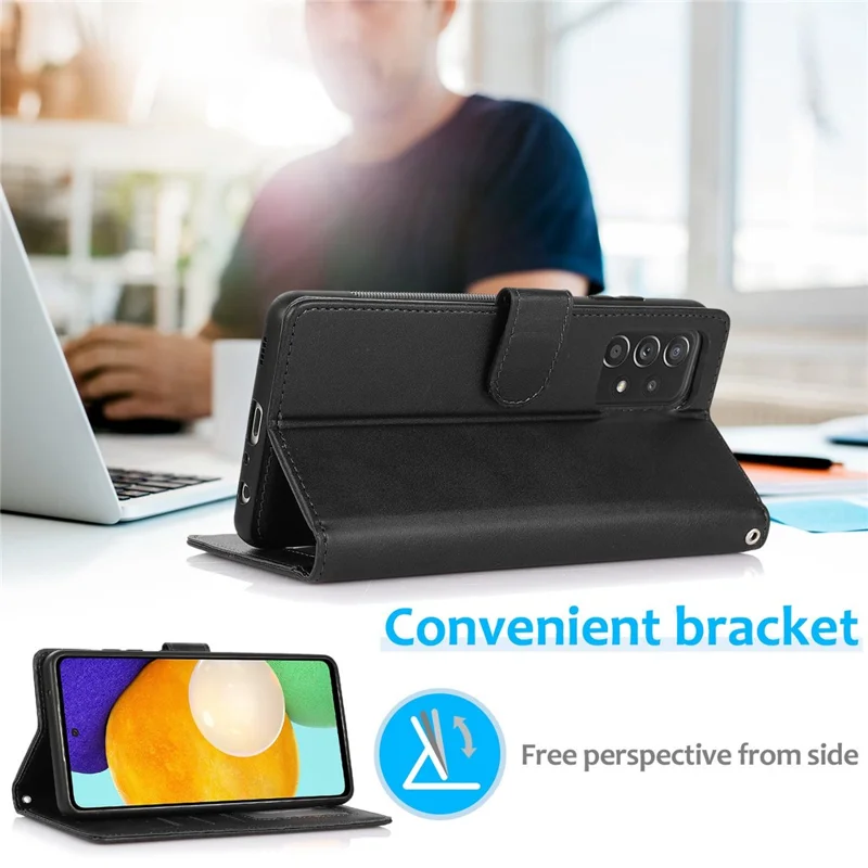 For Samsung Galaxy A32 5G/M32 5G Magnetic Detachable 2-in-1 PU Leather Case Stand Feature Wallet Shockproof Removable Phone Cover with Wrist Strap - Black