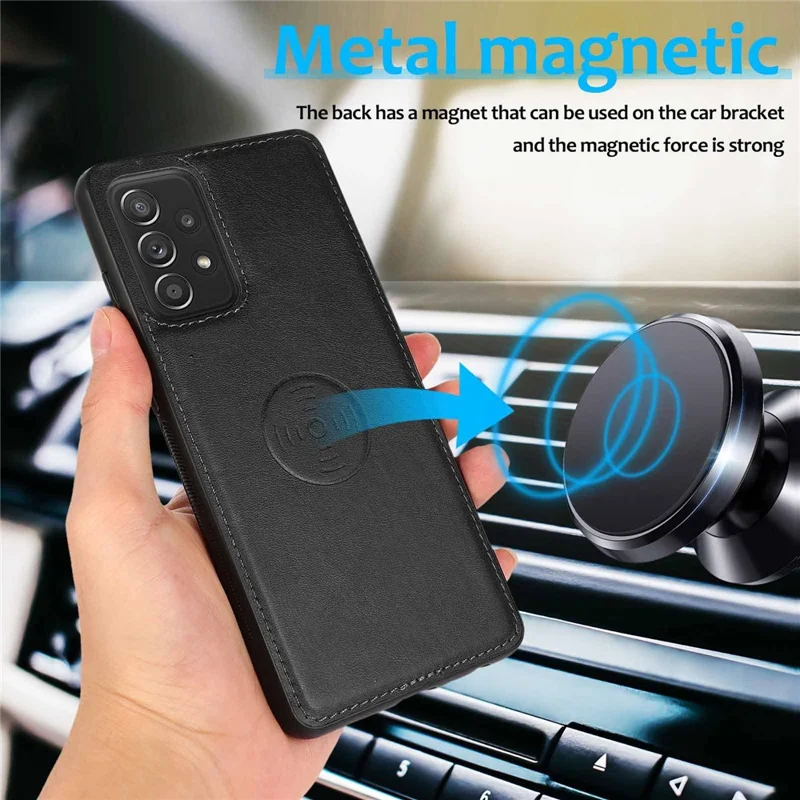 For Samsung Galaxy A32 5G/M32 5G Magnetic Detachable 2-in-1 PU Leather Case Stand Feature Wallet Shockproof Removable Phone Cover with Wrist Strap - Black