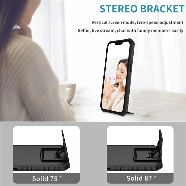 For Samsung Galaxy A33 5G Adjustable Vertical Kickstand Phone Case Anti-Drop PC + TPU Cover with Sliding Camera Protection - Black