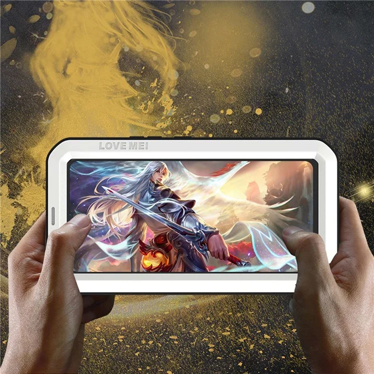 LOVE MEI Metal + Silikon Hybrid Hülle für Samsung Galaxy A53 5G, stoßabsorbierend, staubdicht, mit gehärtetem Glas Displayschutz - Schwarz