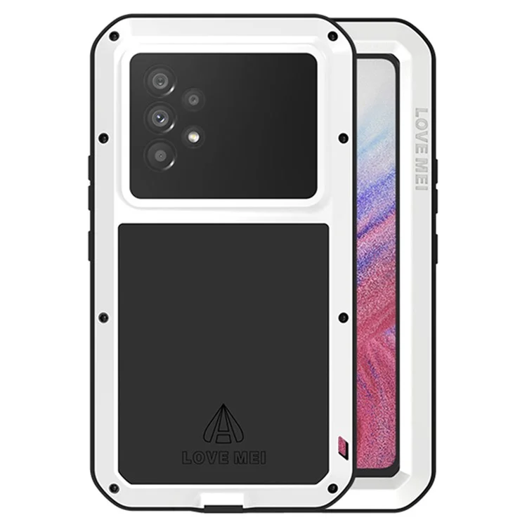 Love Mei Metal + Silicone Hybrid Case Para Samsung Galaxy A53 5G, Cubierta Telefónica A Prueba De Polvo Que Absorbe El Polvo Con Protector De Pantalla De Vidrio Templado - Blanco