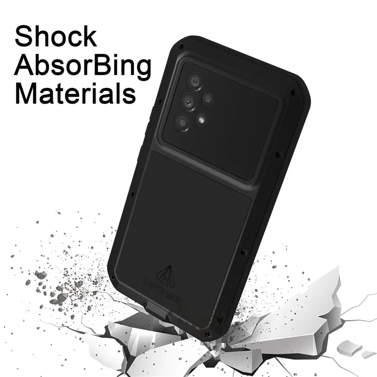 Love Mei Metal + Silicone Hybrid Case Para Samsung Galaxy A53 5G, Cubierta Telefónica A Prueba De Polvo Que Absorbe El Polvo Con Protector De Pantalla De Vidrio Templado - Blanco