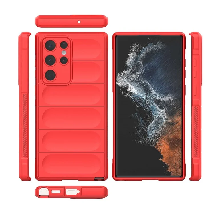 For Samsung Galaxy S22 Ultra 5G Anti-slip Edge Wear-resistant Anti-fall TPU Cell Phone Cover Rugged Back Case - Red