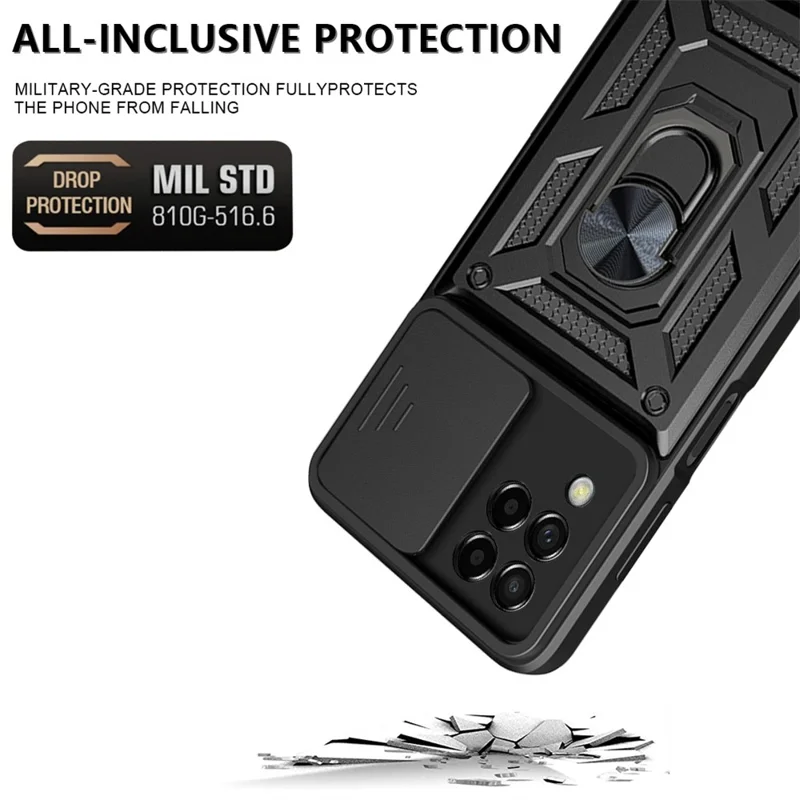 For Samsung Galaxy M53 5G Ring Kickstand Phone Case Soft TPU + Hard PC Hybrid Shockproof Protective Case with Camera Cover - Blue