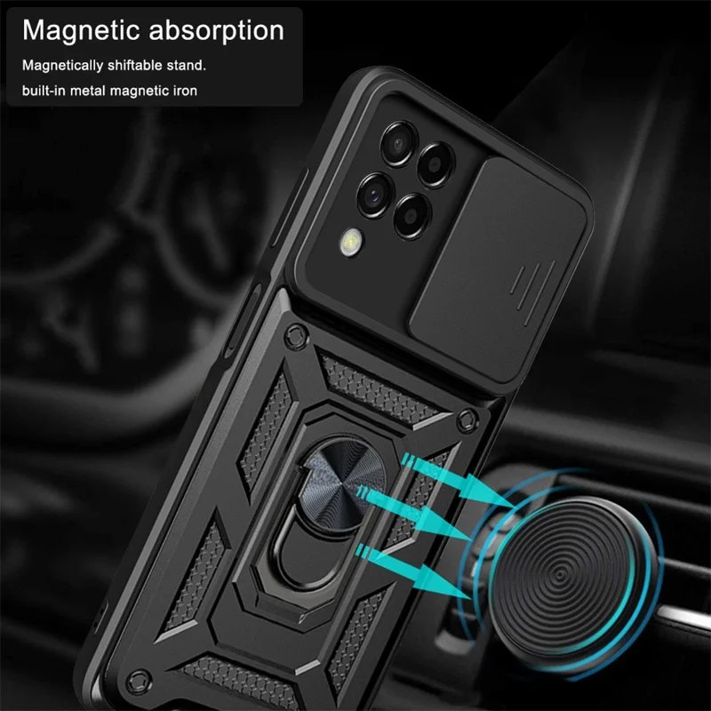 For Samsung Galaxy M53 5G Ring Kickstand Phone Case Soft TPU + Hard PC Hybrid Shockproof Protective Case with Camera Cover - Blue