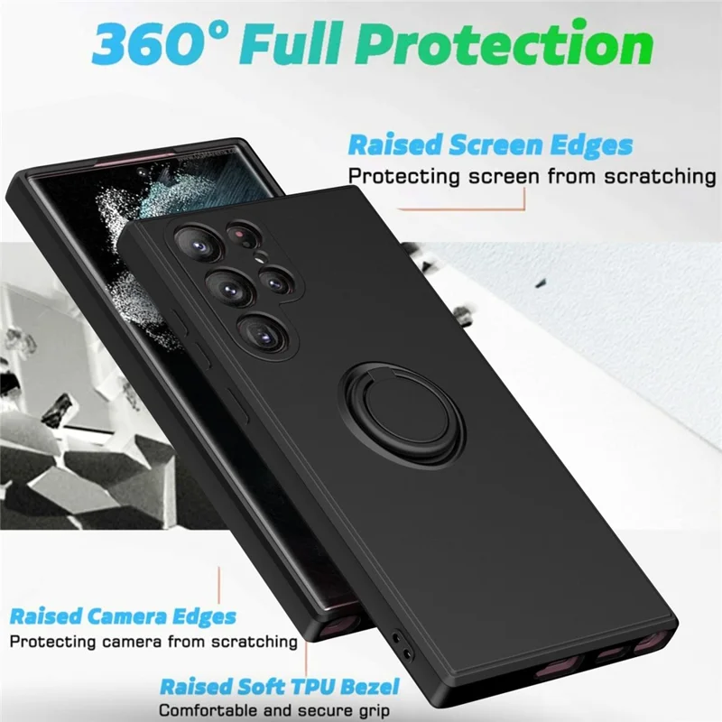 For Samsung Galaxy S22 Ultra 5G Scratch-resistant TPU Rubberized Cell Phone Case Protector with Ring Kickstand - Mint Green