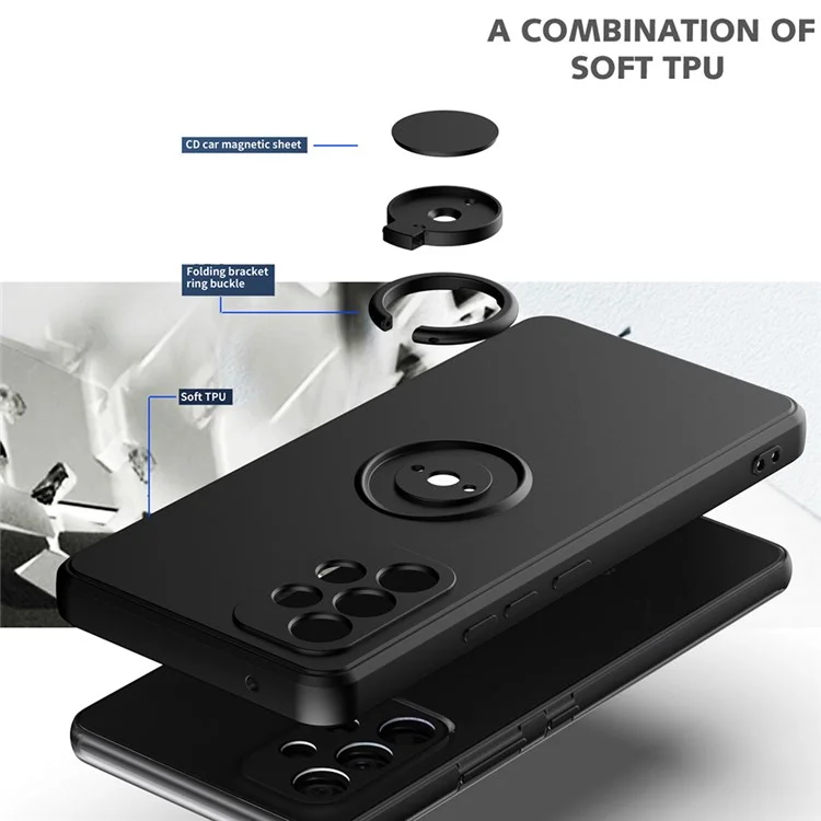 Protective Case for Samsung Galaxy A53 5G Ring Kickstand TPU Cover Anti-Scratch Rubberized Phone Shell - Black