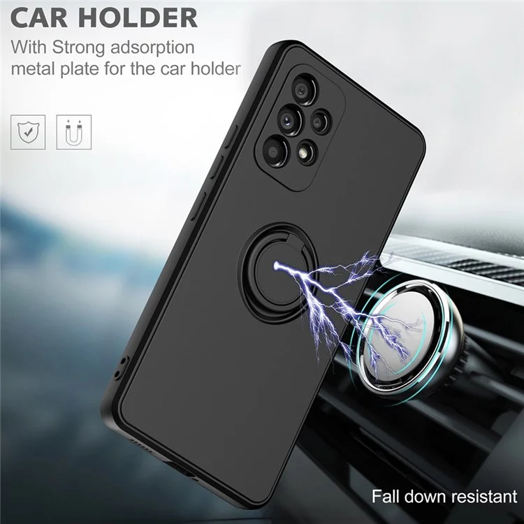 Protective Case for Samsung Galaxy A53 5G Ring Kickstand TPU Cover Anti-Scratch Rubberized Phone Shell - Black