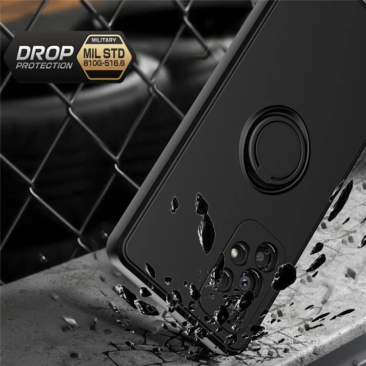 Protective Case for Samsung Galaxy A53 5G Ring Kickstand TPU Cover Anti-Scratch Rubberized Phone Shell - Black