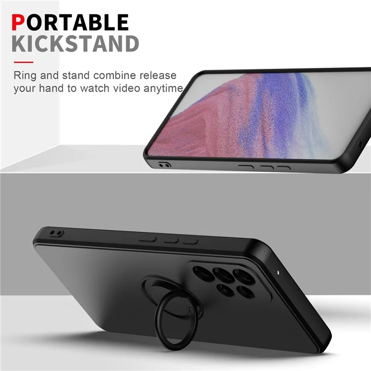 Protective Case for Samsung Galaxy A53 5G Ring Kickstand TPU Cover Anti-Scratch Rubberized Phone Shell - Black