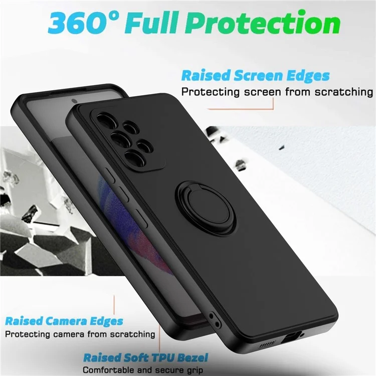 Protective Case for Samsung Galaxy A53 5G Ring Kickstand TPU Cover Anti-Scratch Rubberized Phone Shell - Black