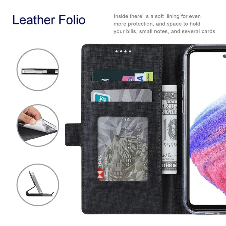 Vili K Stand Stand Wallet Leather Case Para Samsung Galaxy A53 5G, Tampa do Telefone Com um Garoto Magnético Duplo - Preto