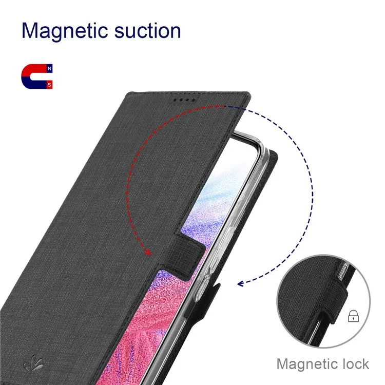 Vili K Stand Stand Wallet Leather Case Para Samsung Galaxy A53 5G, Tampa do Telefone Com um Garoto Magnético Duplo - Preto