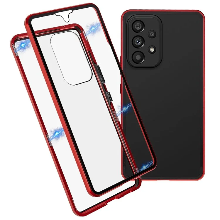 For Samsung Galaxy A53 5G Anti-fall Metal Bumper + Double-sided Tempered Glass Shell 360 Degree All-inclusive Protection Magnetic Phone Cover - Red