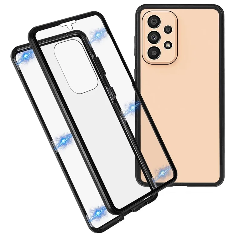 Para Samsung Galaxy A33 5G Anti-scratch Metal Bumper + Double-sided Tempered Glass Magnetic Shell 360 Degree Protective Phone Cover - Negro