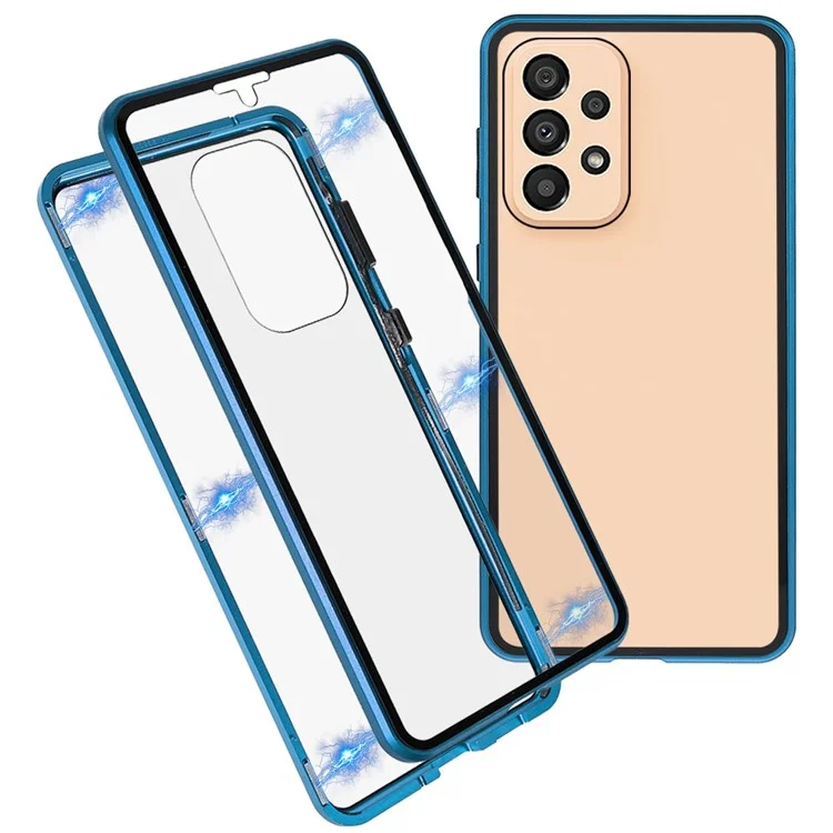 For Samsung Galaxy A33 5G Anti-scratch Metal Bumper + Double-sided Tempered Glass Magnetic Shell 360 Degree Protective Phone Cover - Blue