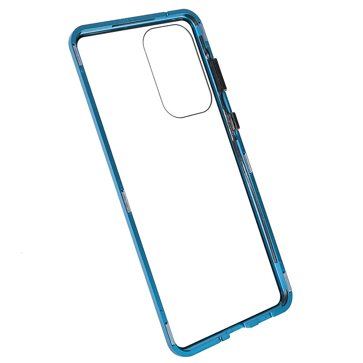 For Samsung Galaxy A33 5G Anti-scratch Metal Bumper + Double-sided Tempered Glass Magnetic Shell 360 Degree Protective Phone Cover - Blue