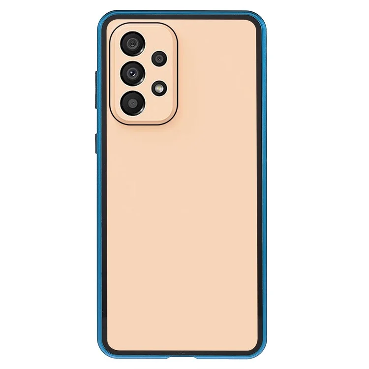 For Samsung Galaxy A33 5G Anti-scratch Metal Bumper + Double-sided Tempered Glass Magnetic Shell 360 Degree Protective Phone Cover - Blue
