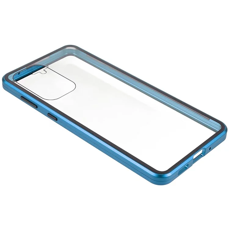 For Samsung Galaxy A33 5G Anti-scratch Metal Bumper + Double-sided Tempered Glass Magnetic Shell 360 Degree Protective Phone Cover - Blue