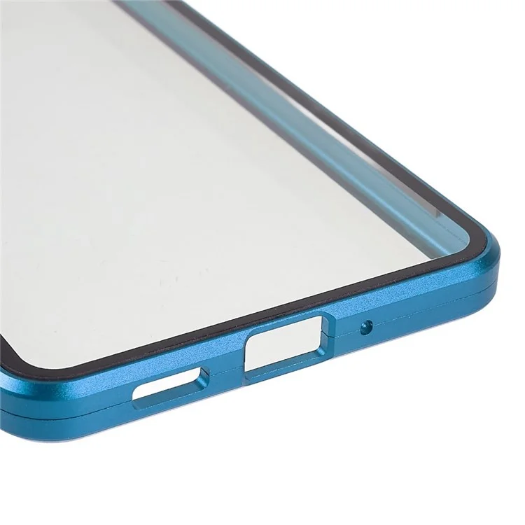 For Samsung Galaxy A33 5G Anti-scratch Metal Bumper + Double-sided Tempered Glass Magnetic Shell 360 Degree Protective Phone Cover - Blue