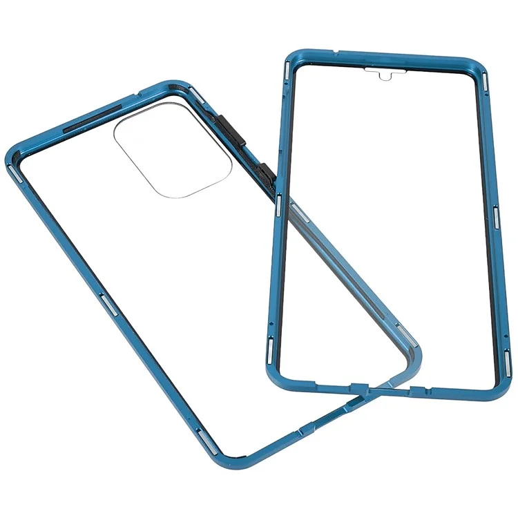 For Samsung Galaxy A33 5G Anti-scratch Metal Bumper + Double-sided Tempered Glass Magnetic Shell 360 Degree Protective Phone Cover - Blue