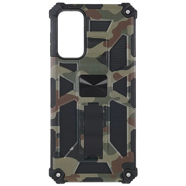 For Samsung Galaxy M23 5G/F23 5G Military Grade Camouflage Case Hard PC Soft TPU Anti-Scratch Cover with Kickstand Work with Car Magnetic Mount - Army Green