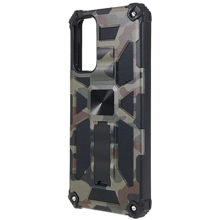 For Samsung Galaxy M23 5G/F23 5G Military Grade Camouflage Case Hard PC Soft TPU Anti-Scratch Cover with Kickstand Work with Car Magnetic Mount - Army Green