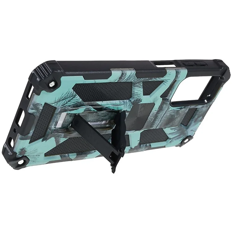 For Samsung Galaxy M23 5G/F23 5G Military Grade Camouflage Case Hard PC Soft TPU Anti-Scratch Cover with Kickstand Work with Car Magnetic Mount - Mint Green