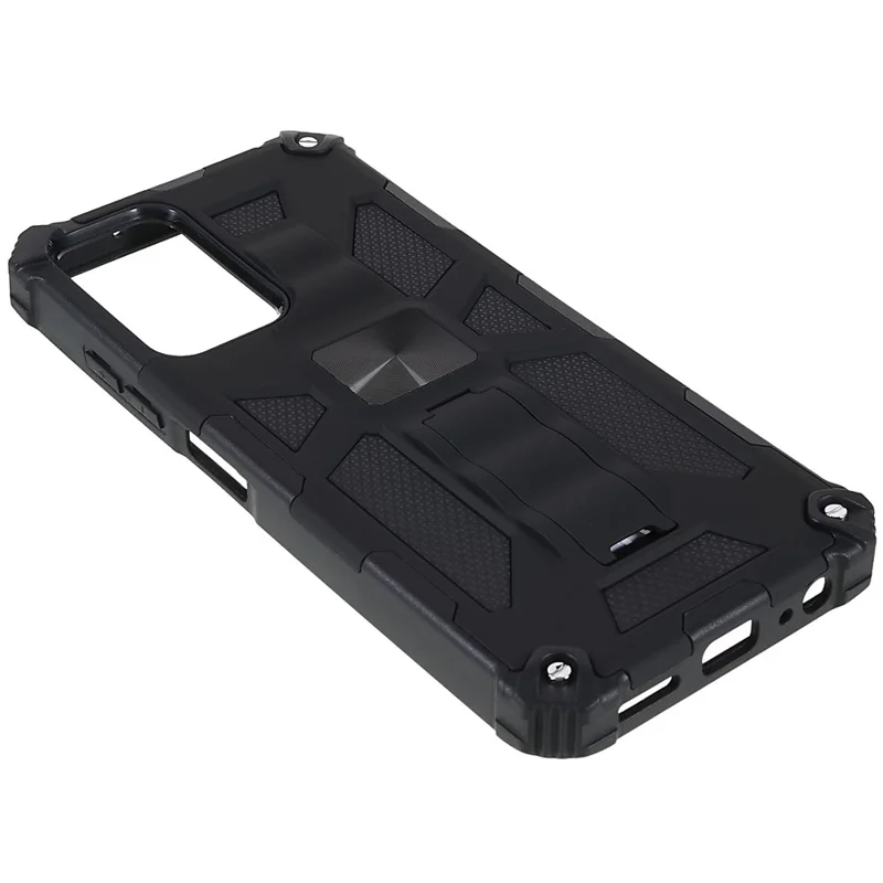 For Samsung Galaxy A03s (165.8mm) (US) TPU + PC Shockproof Phone Case Dual Layer Hybrid Kickstand Cover Work with Magnetic Car Mount - Black