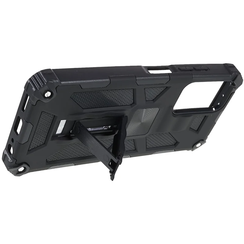 For Samsung Galaxy A03s (165.8mm) (US) TPU + PC Shockproof Phone Case Dual Layer Hybrid Kickstand Cover Work with Magnetic Car Mount - Black