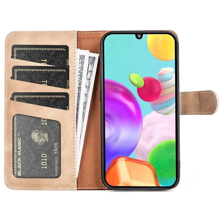 For Samsung Galaxy A41 (Global Version) Splicing PU Leather Flip Wallet Case Magnetic Closure Stand  Protective Cover - Yellow