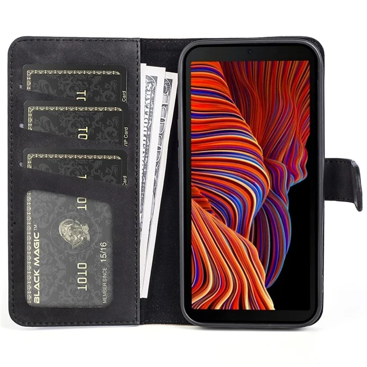 Para Samsung Galaxy Xcover 5 Funda de teléfono de cuero PU con cuerpo completo a prueba de golpes, cierre magnético, soporte plegable y cartera - Negro