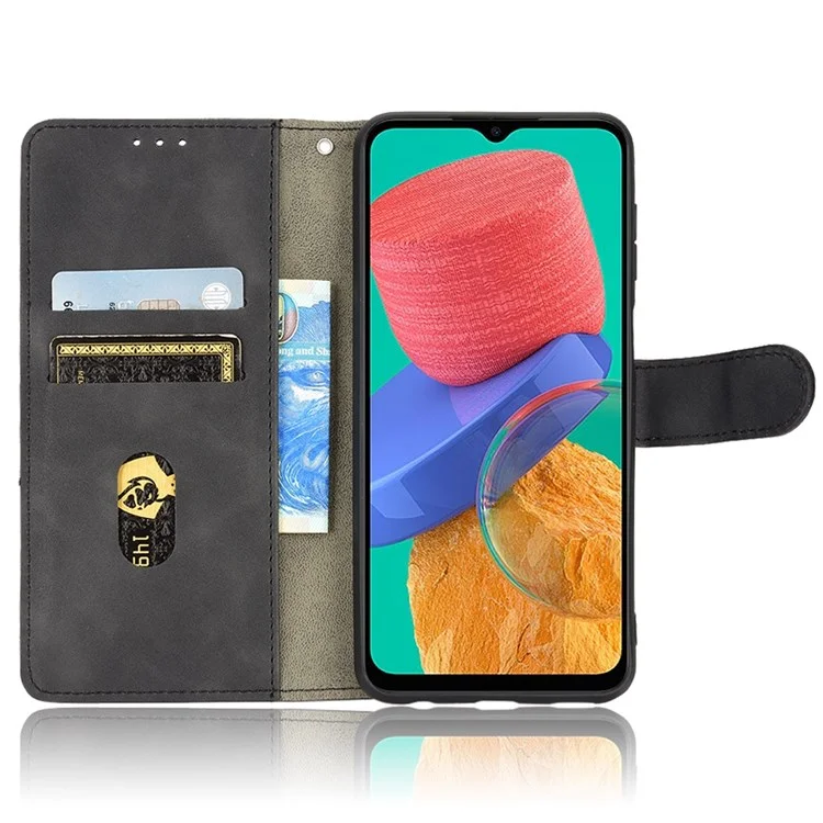 For Samsung Galaxy M33 5G (Global Version) PU Leather Wallet Case Stand Magnetic Closure Skin-touch Feeling Shockproof Flip Cover - Black