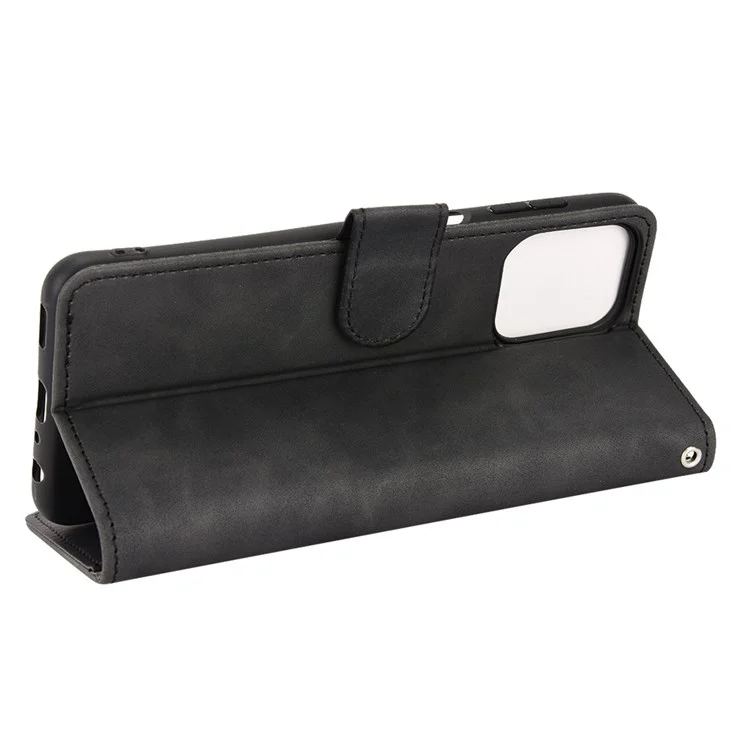 For Samsung Galaxy M33 5G (Global Version) PU Leather Wallet Case Stand Magnetic Closure Skin-touch Feeling Shockproof Flip Cover - Black