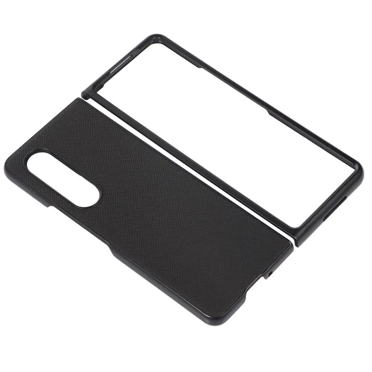 For Samsung Galaxy Z Fold4 5G Cross Texture Non-Slip Grip Back Case PU Leather Coated PC + TPU Shockproof Cover - Black