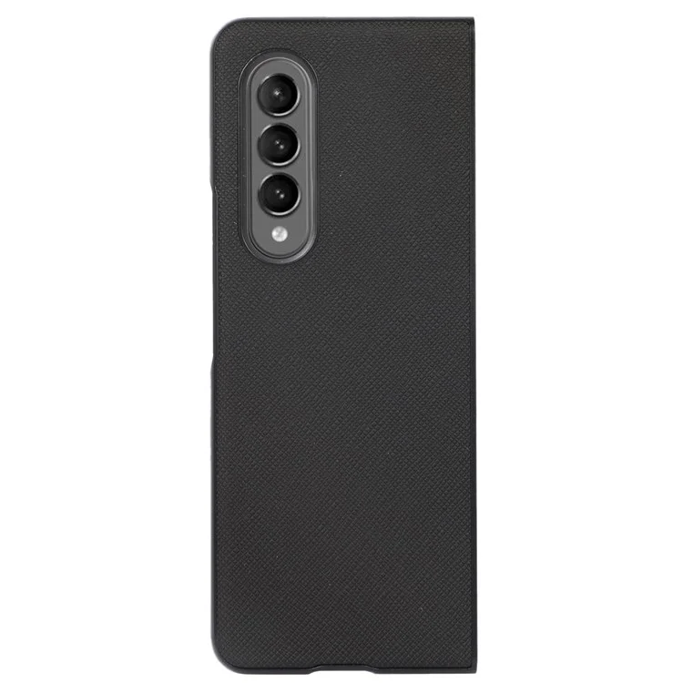 For Samsung Galaxy Z Fold4 5G Cross Texture Non-Slip Grip Back Case PU Leather Coated PC + TPU Shockproof Cover - Black