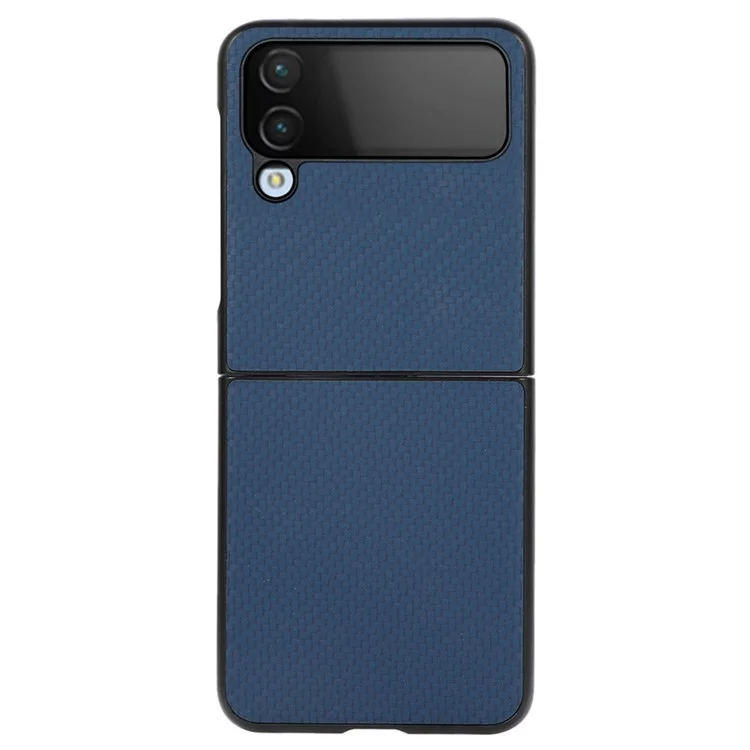 Para Samsung Galaxy Z Flip4 5G Funda de Teléfono con Textura de Fibra de Carbono Revestida de Cuero de PU Duro de PC+Suave TPU Cubierta Antichoque - Azul