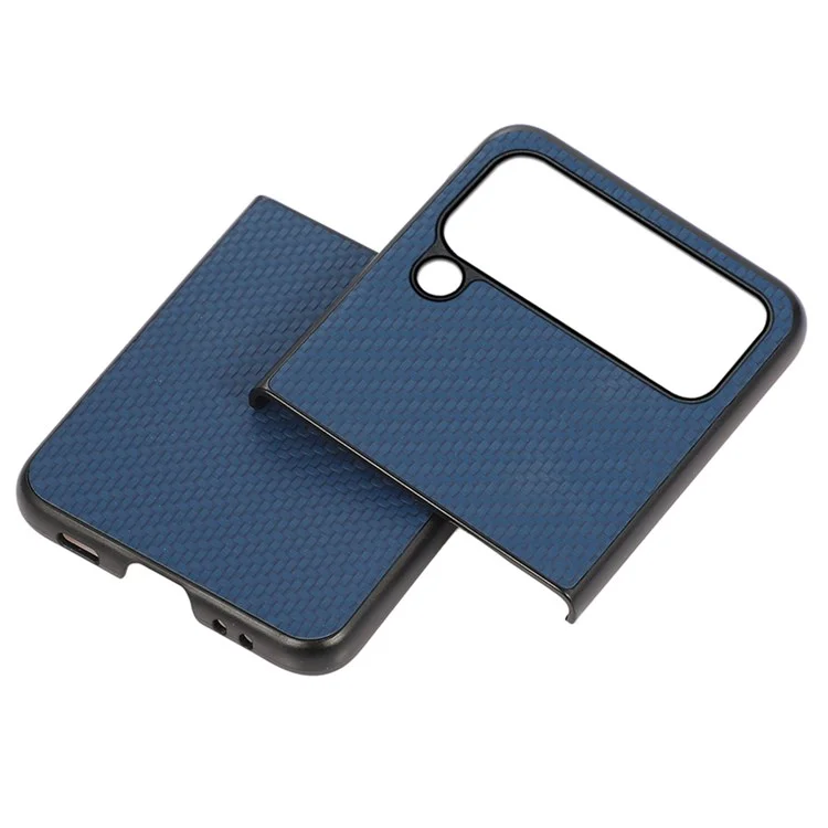 Para Samsung Galaxy Z Flip4 5G Funda de Teléfono con Textura de Fibra de Carbono Revestida de Cuero de PU Duro de PC+Suave TPU Cubierta Antichoque - Azul