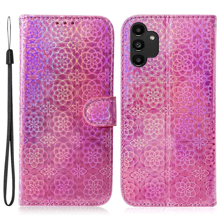 Per Samsung Galaxy A13 4G PU Leather Shock Absorption Phone Cover Dazzling Flower Pattern Case with Stand Wallet - Rosa