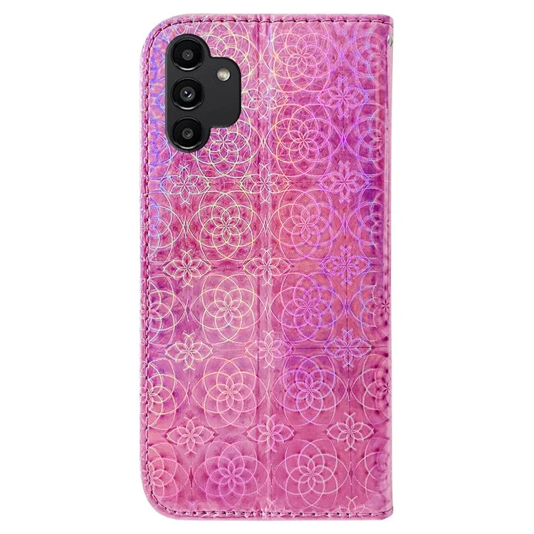 Per Samsung Galaxy A13 4G PU Leather Shock Absorption Phone Cover Dazzling Flower Pattern Case with Stand Wallet - Rosa