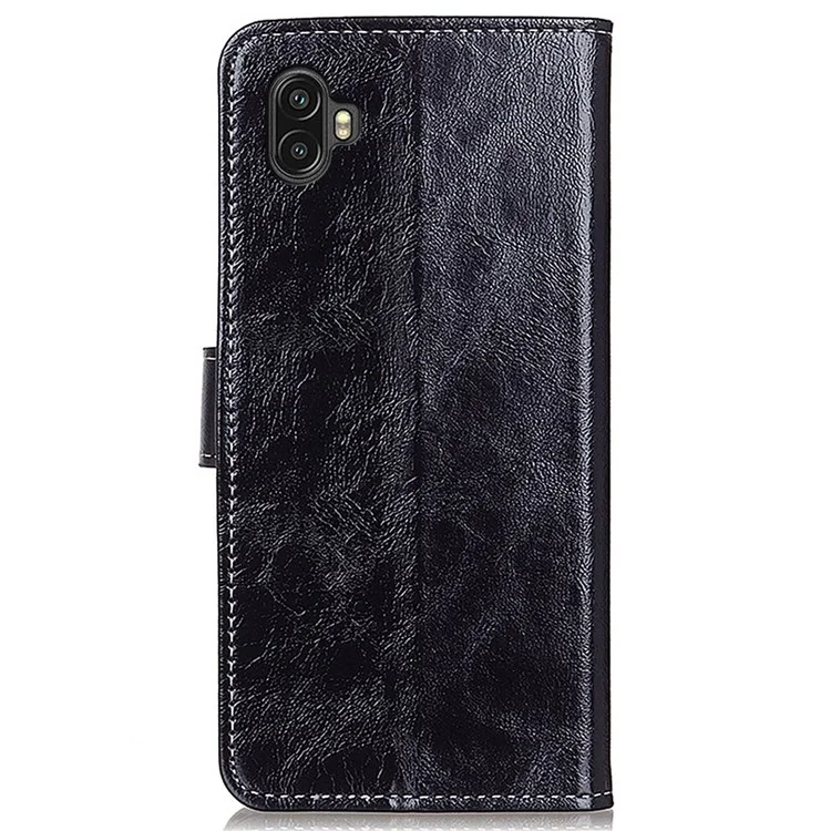 Phone Flip Leather Case for Samsung Galaxy Xcover 6 Pro Crazy Horse Texture Full Covering Phone Case Wallet Stand - Black