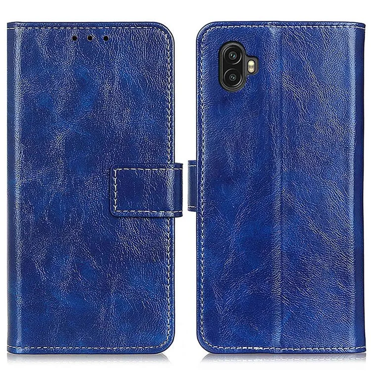 Funda de cuero tipo cartera para Samsung Galaxy Xcover 6 Pro, textura de piel de caballo loca, cobertura completa - Azul