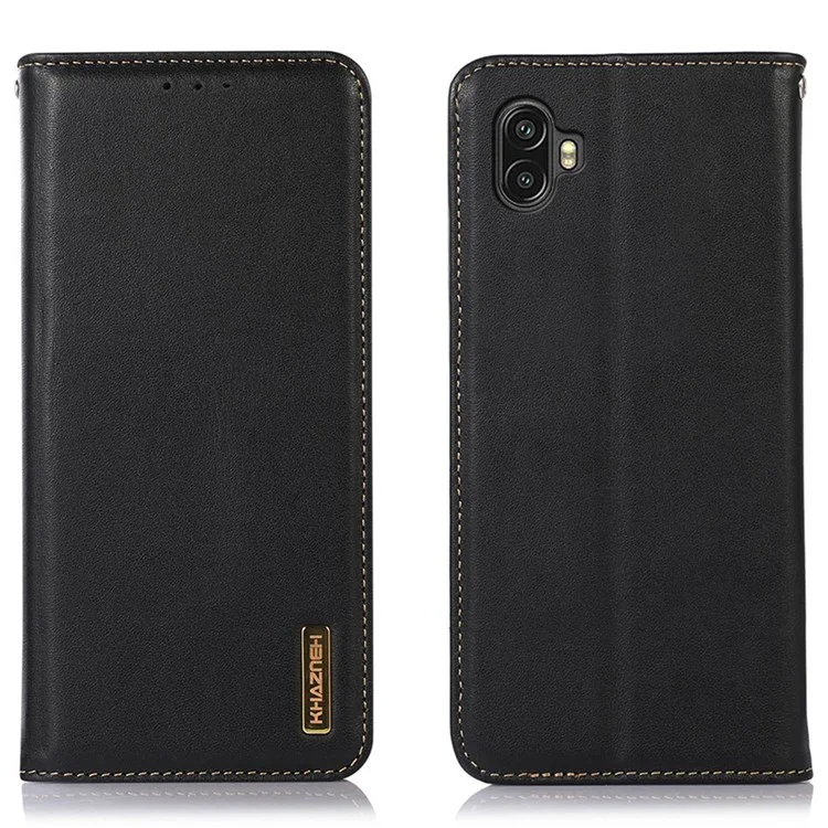 KHAZNEH для Samsung Galaxy Xcover 6 Pro Nappa Texture Genuine Cowhide Leather Wallet Phone Case Auto Closing Magnetic Stand Cover - Черный