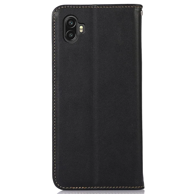 KHAZNEH для Samsung Galaxy Xcover 6 Pro Nappa Texture Genuine Cowhide Leather Wallet Phone Case Auto Closing Magnetic Stand Cover - Черный